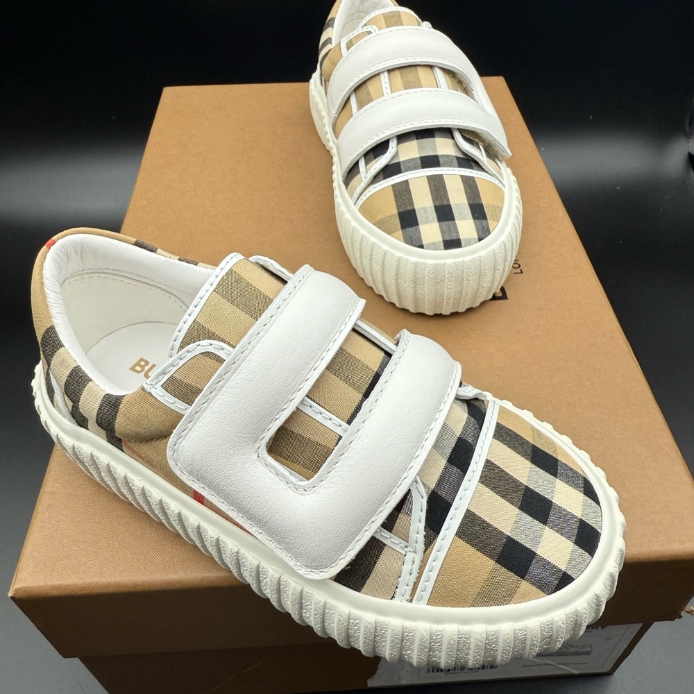 Burberry Kids Checkered Sneakers - Beige and White